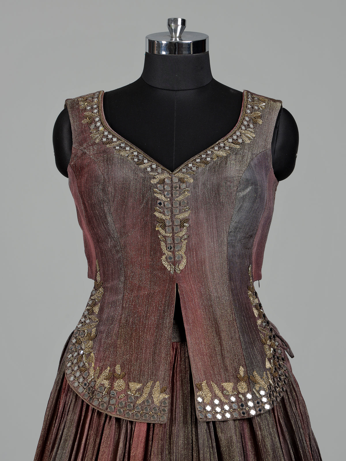 Brown shaded silk lehenga choli with elegant embellished detailing