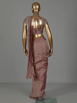 Onion pink tissue silk ready-to-wear saree with zari embellishments