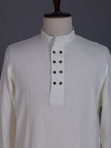White linen solid mens short kurta