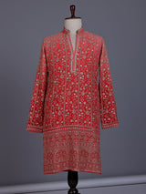 Red georgette mens kurta suit with heavy festive embroidery detailing