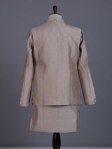 Pastel beige silk mens waistcoat set with geometric aabla accents