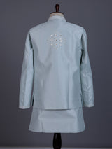 Pastel ice blue silk mens waistcoat set with aabla detailing