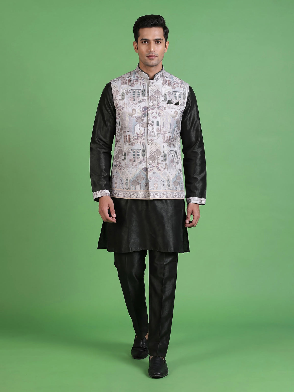 Deep forest green silk mens waistcoat set with heritage detailing