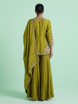 Mehendi green satin silk palazzo suit with zardosi embellishments