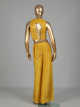 Mustard yellow silk palazzo suit with cutdana and sequin detailing