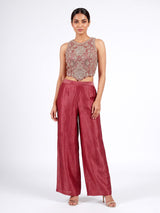 Pastel onion pink silk palazzo suit with cutdana and sequins