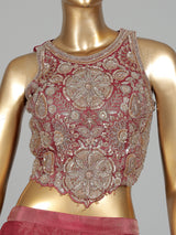 Pastel onion pink silk palazzo suit with cutdana and sequins