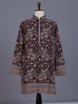 Wine velvet mens kurta suit with mirror stone sequin embroidery