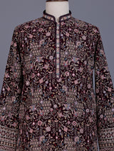 Wine velvet mens kurta suit with mirror stone sequin embroidery