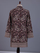 Wine velvet mens kurta suit with mirror stone sequin embroidery