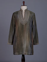 Pastel grey chiffon georgette mens kurta suit with zardosi yoke