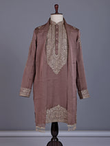 Pastel light wine silk mens kurta suit with embellished yoke