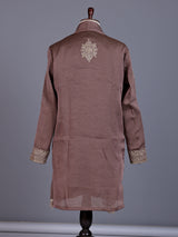 Pastel light wine silk mens kurta suit with embellished yoke