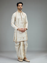 Cream embroidered dhoti kurta suit for men