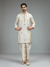 Cream embroidered dhoti kurta suit for men