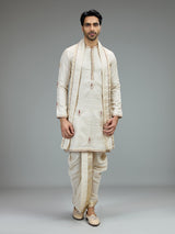 Cream embroidered dhoti kurta suit for men