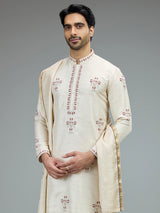 Ivory cream heritage dhoti kurta suit for men
