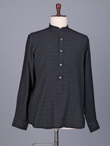 Charcoal black solid textured shirt style kurta for mens