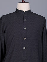 Charcoal black solid textured shirt style kurta for mens