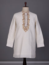 Off white thread and aabla cotton linen kurta for mens