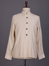 Beige solid textured shirt style cotton blend kurta for mens