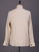 Beige solid textured shirt style cotton blend kurta for mens