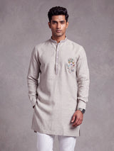 Grey thread sequins zardosi cotton linen kurta for mens