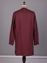 Maroon ivory thread embroidered cotton silk kurta for mens