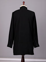 Black Kashmiri thread aabla embroidered cotton blend kurta for mens