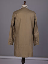 Dark khaki ivory thread embroidered cotton silk kurta for mens