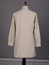 Off white embroidered cotton linen Chinese collar kurta for mens