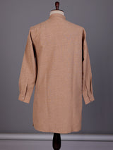 Camel beige embroidered cotton linen Chinese collar kurta for mens