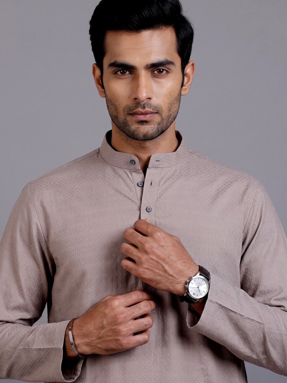 Dusty lilac purple Jacquard mens kurta suit with textured finish
