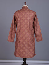 Rust light brown chanderi silk mens kurta suit with classic bandhani print