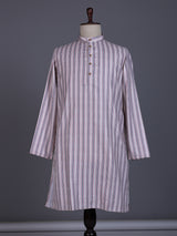 Beige cotton mens kurta suit with refined stripe threadwork