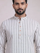White cotton mens kurta suit with elegant stripe print