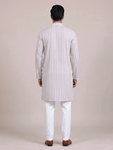 White cotton mens kurta suit with elegant stripe print