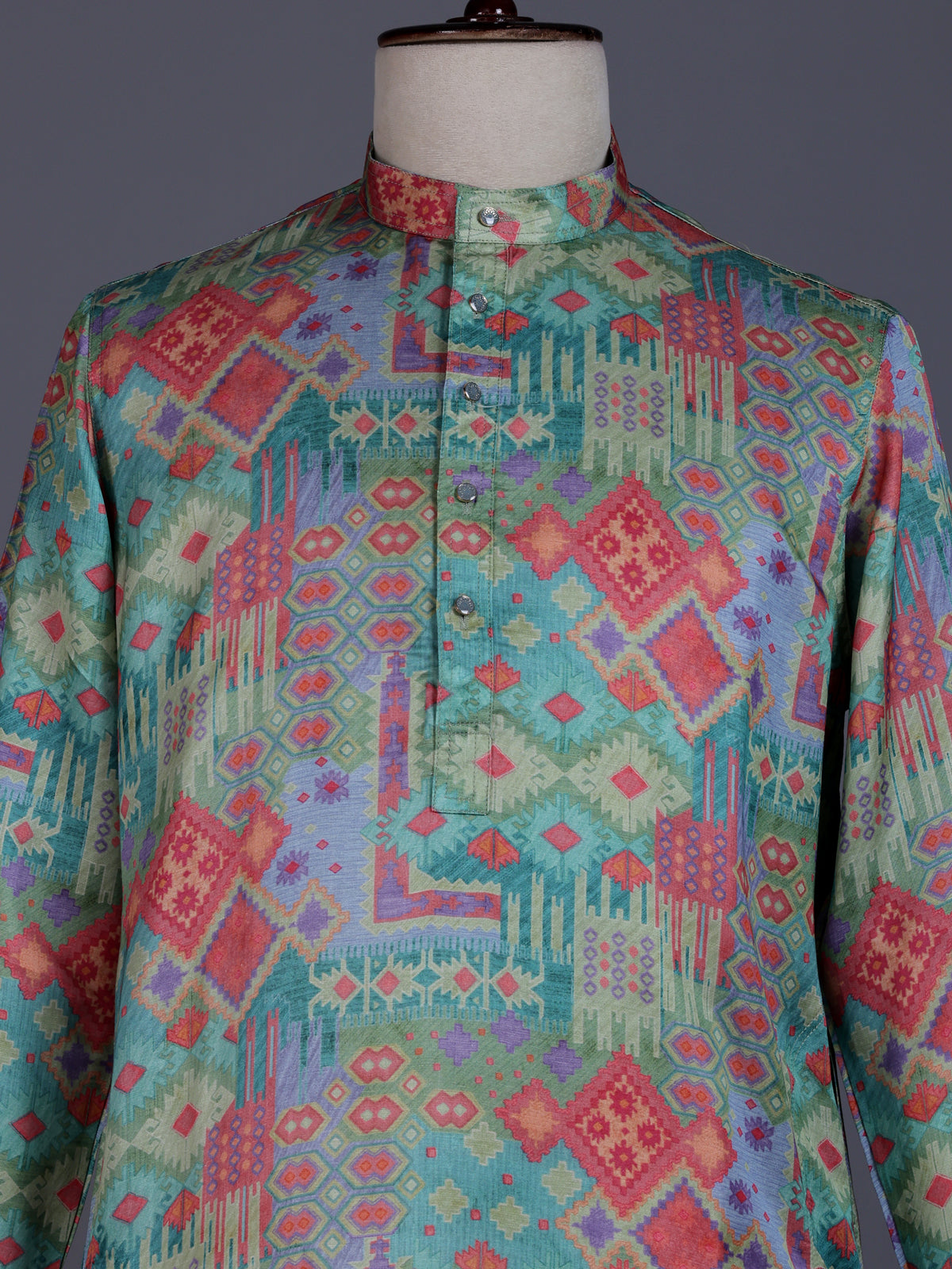 Sky blue cotton silk mens kurta suit with elegant traditional print