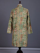 Pista green cotton silk mens kurta suit with delicate floral print