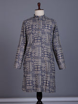 Navy blue silk mens kurta suit with refined printed detailing