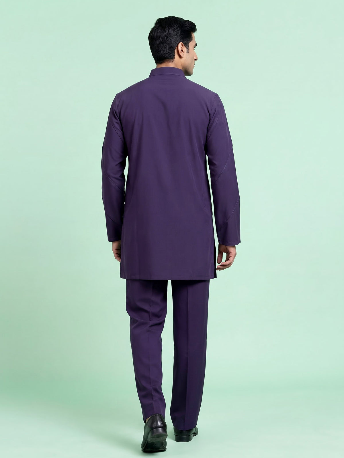 Dark purple Poly-Viscose mens kurta suit with pintuck detailing