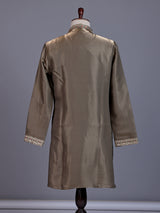 Olive grey cotton silk mens kurta suit with zardosi and stone work