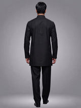 Black Poly-Viscose mens kurta suit with modern pintuck detailing