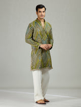 Mehendi green geometric mens kurta suit
