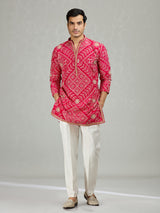 Hot pink vibrant bandhej mens kurta suit