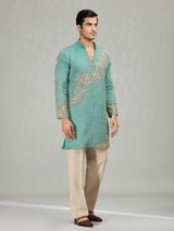 English blue flowing wave artistry men kurta suit
