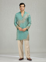 English blue flowing wave artistry men kurta suit