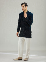 Teal dark blue sleek mens kurta suit