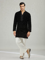 Black sleek embellished mens kurta suit