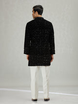 Black sleek embellished mens kurta suit